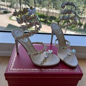 NEW NIB Rene Caovilla 38 Eden Sandal Heels 105mm